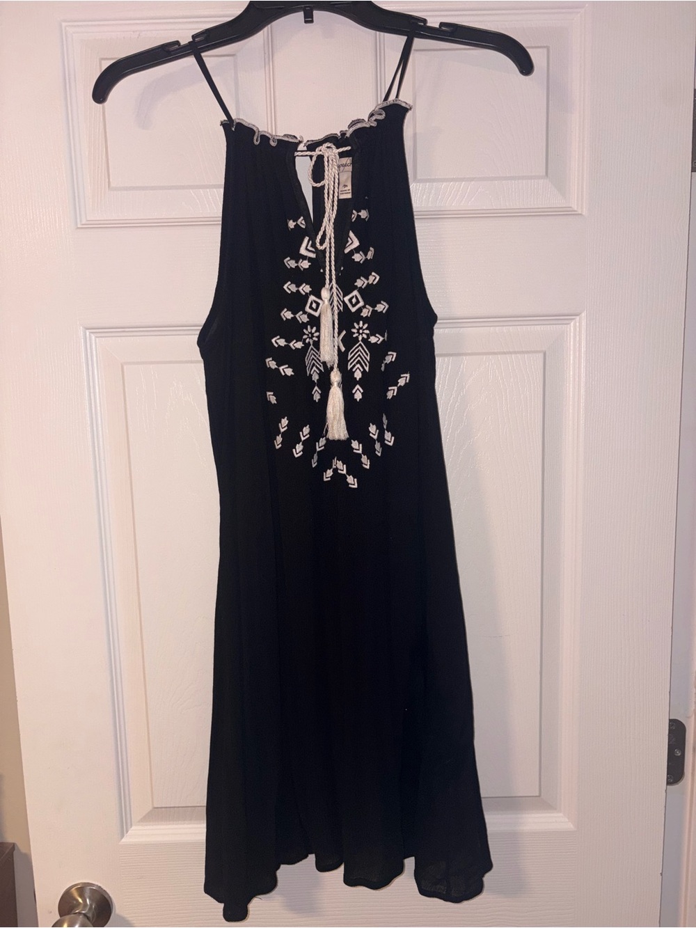 Black Halter Dress with white Tassel